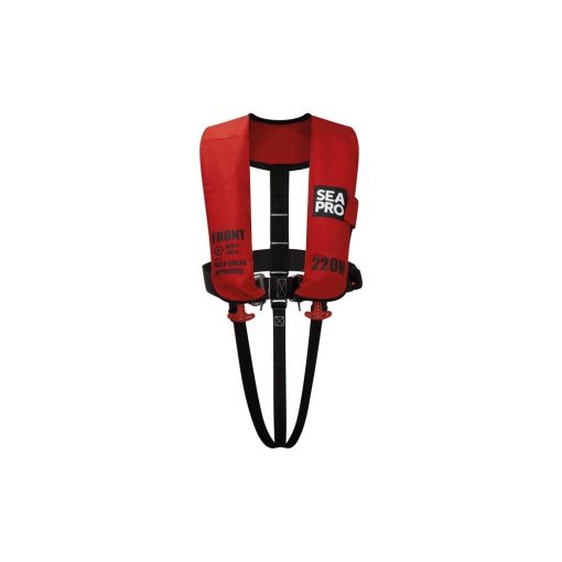 Seapro 220n SOLAS-godkendt oppustelig redningsvest med harness, rød